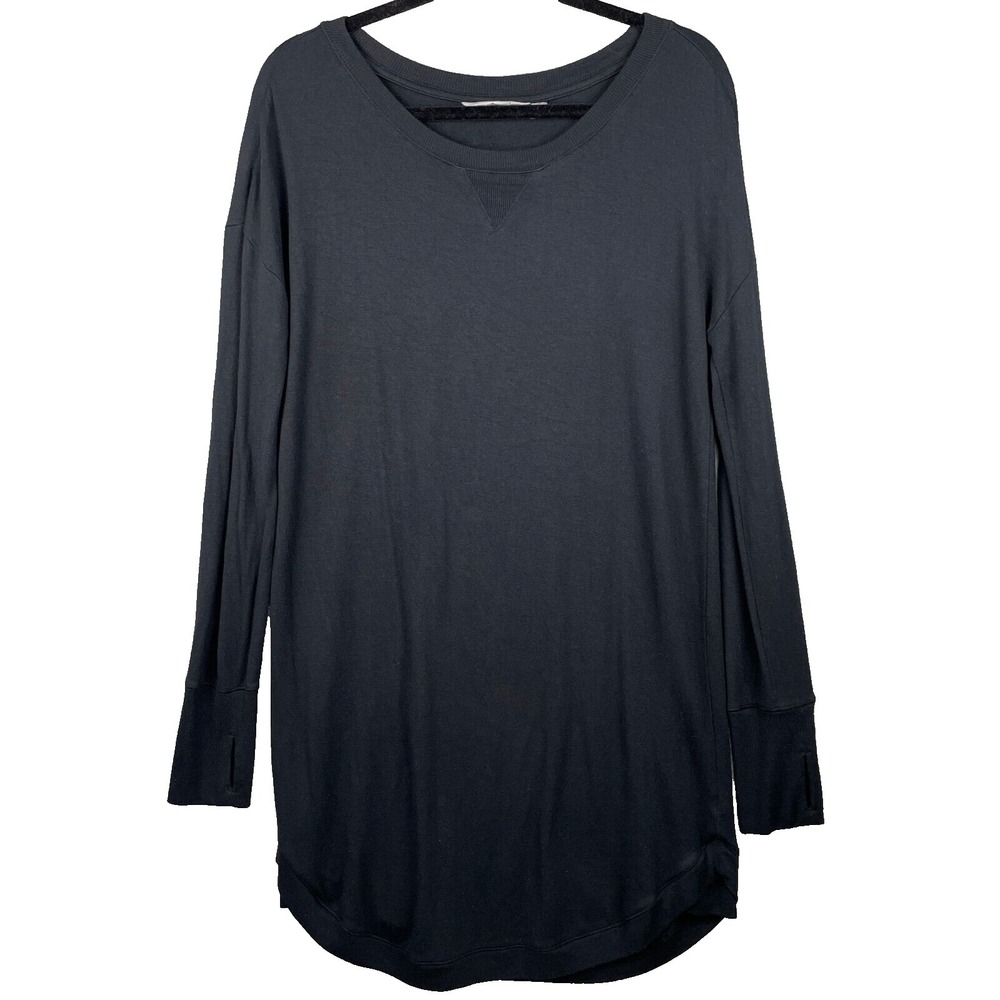 Athleta Sweatshirt Dress Womens Medium Black Athleisure Activewear Thumb Holes
